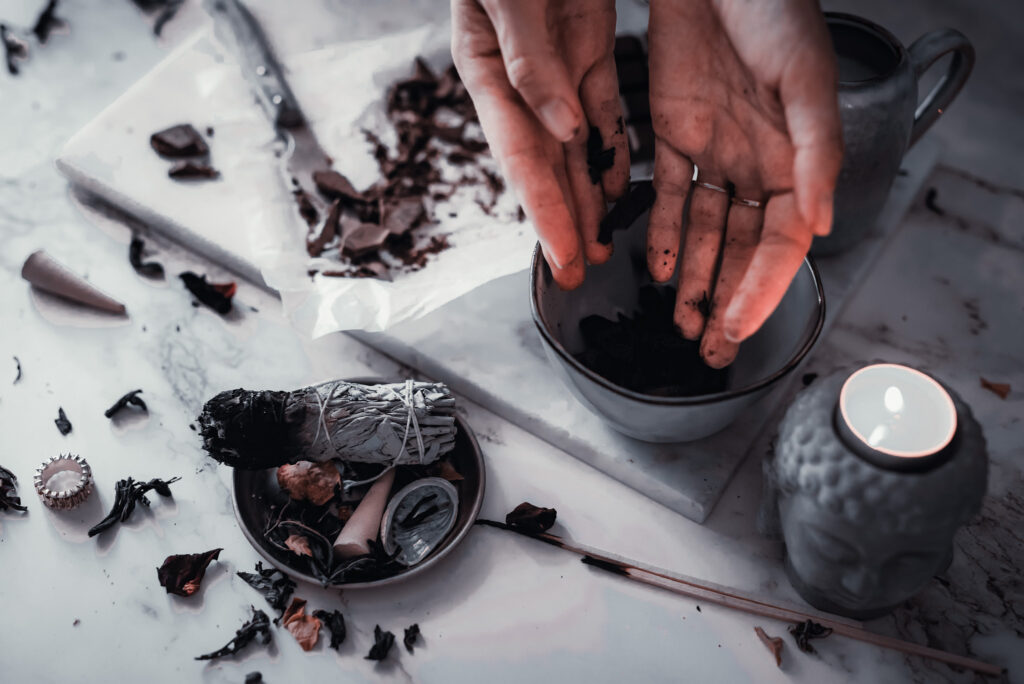 self-care ritual with candles and oils